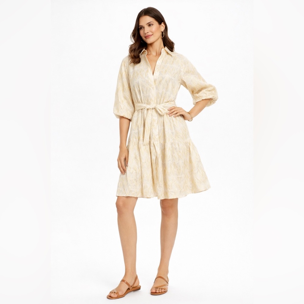 Michelle Farmer Dress
Style Donna Dress-button down-ivory gold
size xsmall